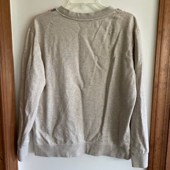J. CREW Embellished Beaded Sweatshirt Oatmeal Mermaid M - Picture 12 of 16